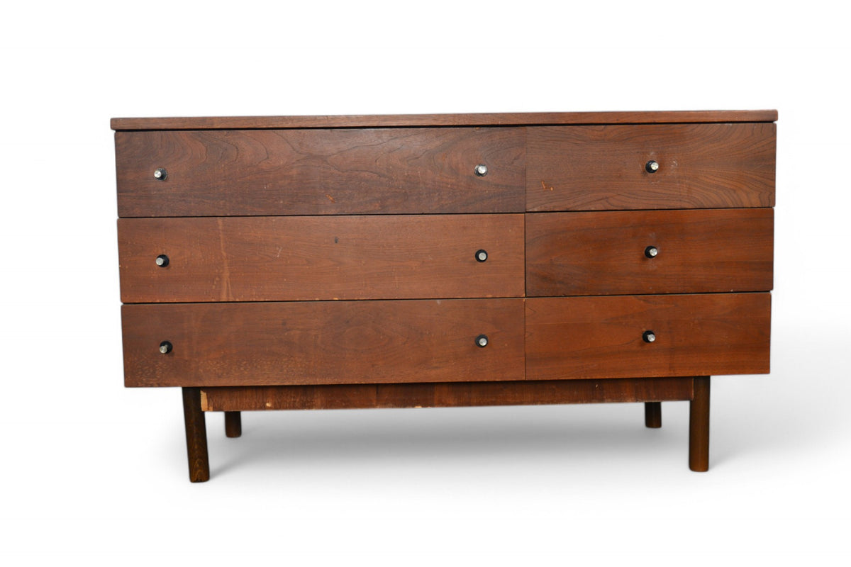 Mid-Century Walnut Dresser by Stanley: Six-Drawer Storage