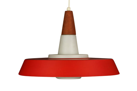 DANISH TEAK + RED UFO PENDANT LAMP