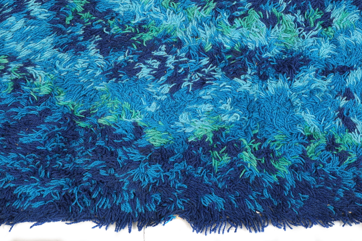 LARGE BLUE HIGH PILE RYA RUG BY STREHOG NORDEN