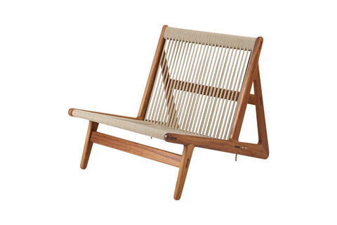 MR01 Initial Lounge Chair, Outdoor - Solid Iroko (Oiled) / Sunfire Melange Beige and Sand