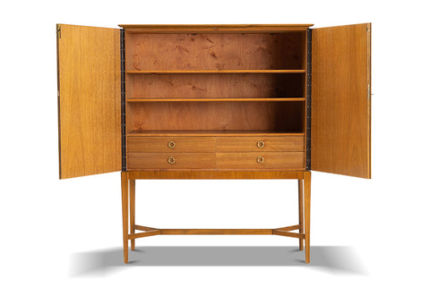1940s DETAILED INTARSIA WALNUT SWEDISH CABINET BY ERIK MATTSON