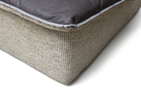 1970s FIVE PIECE MODULAR SOFA IN FLEECE + LEATHER WITH REVERSIBLE CUSHIONS