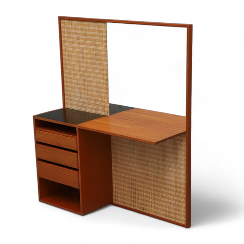 OREGON PINE + CANE HALL DESK WITH MIRROR