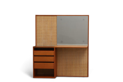 OREGON PINE + CANE HALL DESK WITH MIRROR