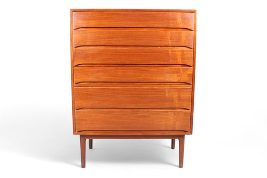 DANISH MODERN SIX DRAWER TEAK HIGHBOY DRESSER