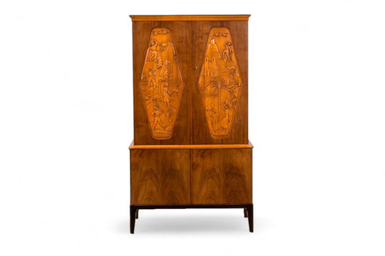 TALL MAHOGANY HAND CARVED CUPBOARD BY EUGEN HOGLUND