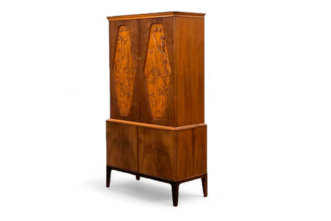 TALL MAHOGANY HAND CARVED CUPBOARD BY EUGEN HOGLUND