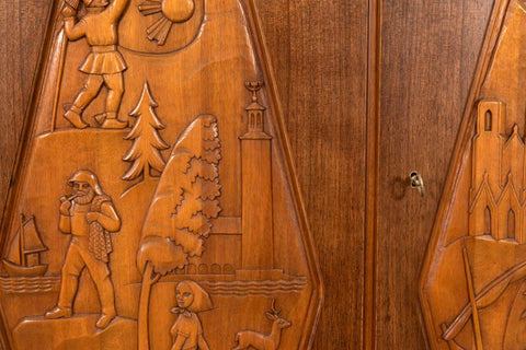 TALL MAHOGANY HAND CARVED CUPBOARD BY EUGEN HOGLUND