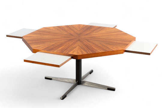 OCTAGONAL COFFEE TABLE WITH PULLOUT DRINK TRAYS