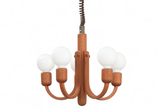 RETRACTABLE FIVE POINT TEAK CHANDELIER BY DOMUS