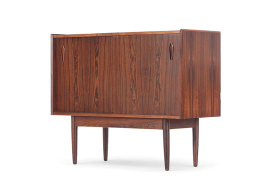 SLIDING DOOR DANISH CREDENZA IN ROSEWOOD WITH DIAMOND PULLS