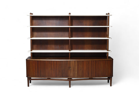 RARE KURT OLSEN WALL UNIT / TALL WALNUT SIDEBOARD WITH TAMBOUR DOORS