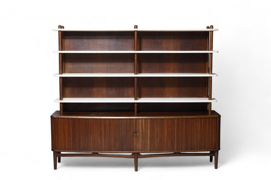 RARE KURT OLSEN WALL UNIT / TALL WALNUT SIDEBOARD WITH TAMBOUR DOORS