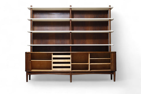 RARE KURT OLSEN WALL UNIT / TALL WALNUT SIDEBOARD WITH TAMBOUR DOORS