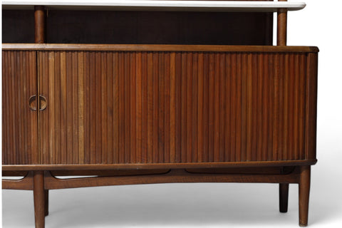 RARE KURT OLSEN WALL UNIT / TALL WALNUT SIDEBOARD WITH TAMBOUR DOORS