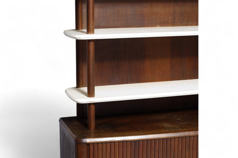 RARE KURT OLSEN WALL UNIT / TALL WALNUT SIDEBOARD WITH TAMBOUR DOORS