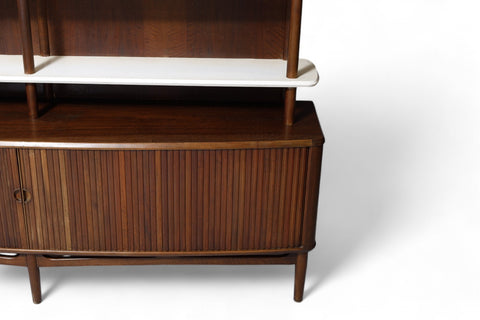 RARE KURT OLSEN WALL UNIT / TALL WALNUT SIDEBOARD WITH TAMBOUR DOORS