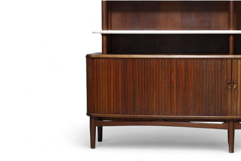 RARE KURT OLSEN WALL UNIT / TALL WALNUT SIDEBOARD WITH TAMBOUR DOORS