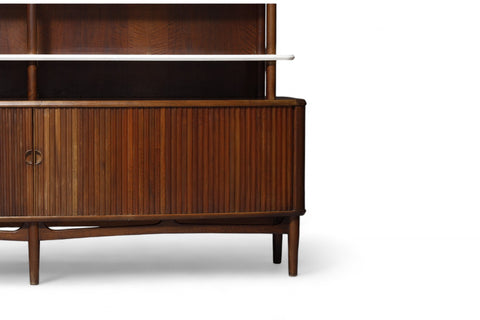 RARE KURT OLSEN WALL UNIT / TALL WALNUT SIDEBOARD WITH TAMBOUR DOORS