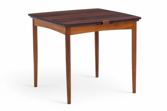 ARNE WAHL IVERSEN SQUARE BOW EDGE DRAW LEAF DINING TABLE IN ROSEWOOD