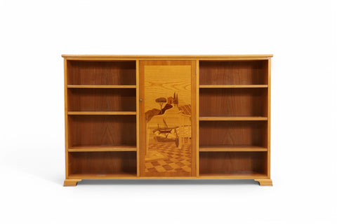 1940s INTARSA INLAY BOOKCASE IN ELM