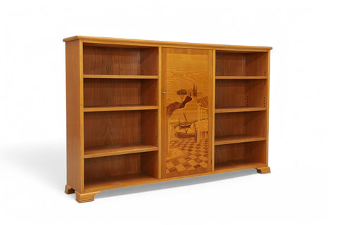 1940s INTARSA INLAY BOOKCASE IN ELM