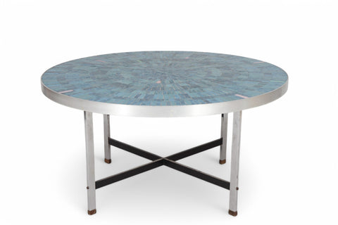 RARE BERTHOLD MÜLLER ROUND MOSAIC TILE TOP COFFEE TABBLE Side view