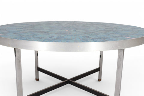 RARE BERTHOLD MÜLLER ROUND MOSAIC TILE TOP COFFEE TABBLE Side view close up
