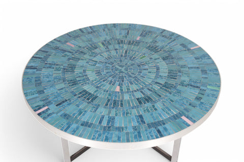 RARE BERTHOLD MÜLLER ROUND MOSAIC TILE TOP COFFEE TABBLE Top view