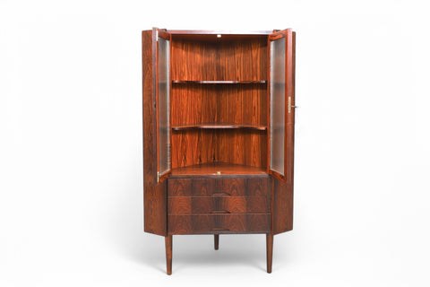 DANISH MODERN ROSEWOOD CORNER UNIT WITH FLUTED GLASS