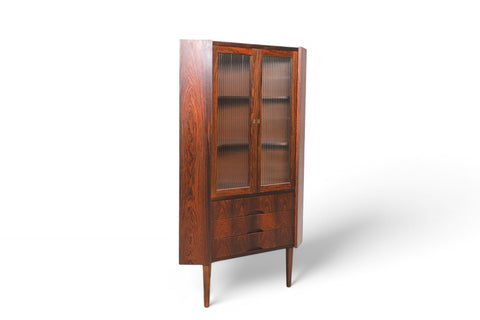 DANISH MODERN ROSEWOOD CORNER UNIT WITH FLUTED GLASS