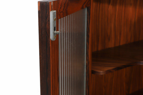 DANISH MODERN ROSEWOOD CORNER UNIT WITH FLUTED GLASS