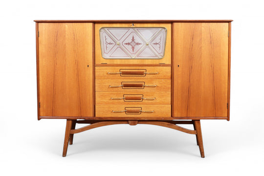 NORWEGIAN HIGH SIDEBOARD IN TEAK WITH LIT BAR BY ARNA BRUK