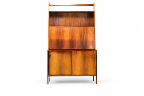 DANISH MODERN BOOKCASE WITH DROP FRONT BAR CABINET