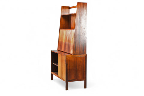 DANISH MODERN BOOKCASE WITH DROP FRONT BAR CABINET