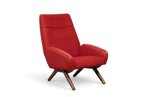 DANISH MODERN HIGHBACK LOUNGE CHAIR WITH SCISSOR LEG BASE