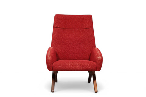 DANISH MODERN HIGHBACK LOUNGE CHAIR WITH SCISSOR LEG BASE