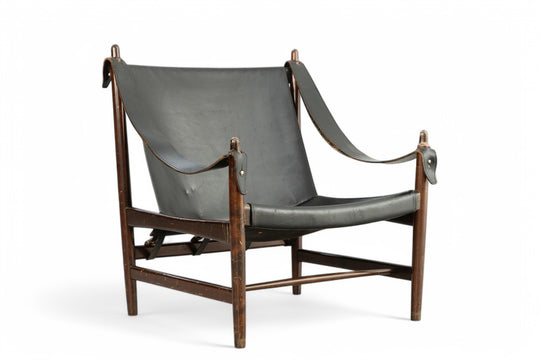 1960s NORWEGIAN SAFARI CHAIR IN BLACK LEATHER