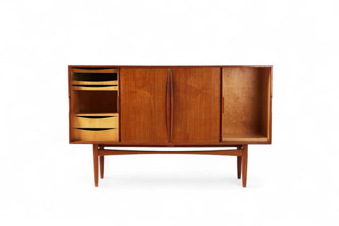 DANISH MODERN HIGH SIDEBOARD IN TEAK WITH ROLLED PULLS