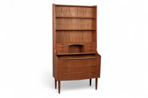 TALL TEAK DANISH MODERN BOOKCASE / SECRETARY DESK