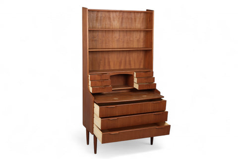 TALL TEAK DANISH MODERN BOOKCASE / SECRETARY DESK