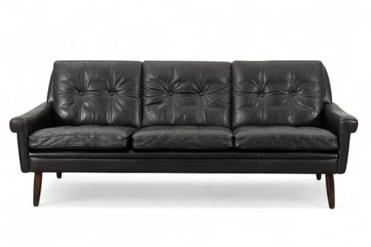 SVEND SKIPPER THREE SEAT SOFA IN BLACK LEATHER