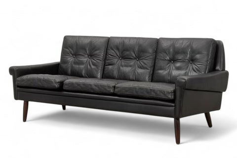 SVEND SKIPPER THREE SEAT SOFA IN BLACK LEATHER