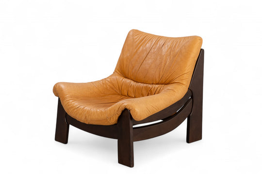 1970s MAISON REGAIN LOUNGE CHAIR IN COGNAC LEATHER