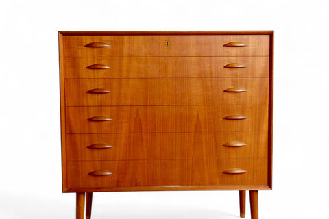 Johannes Sorth teak highboy dresser with orange slice detail