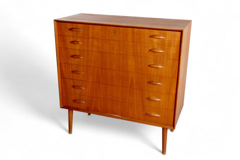 Johannes Sorth teak highboy dresser with orange slice detail