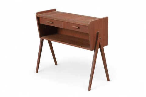 Atomic teak entry chest with V-shaped legs