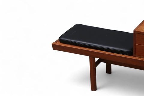 mid century teak bench in teak and acrylic