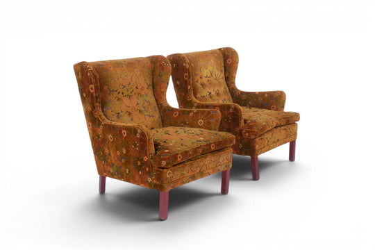 PAIR OF ORIGINAL 1960s FLORAL PATTERNED SWEDISH LOUNGE CHAIRS BY OPE MØBLER