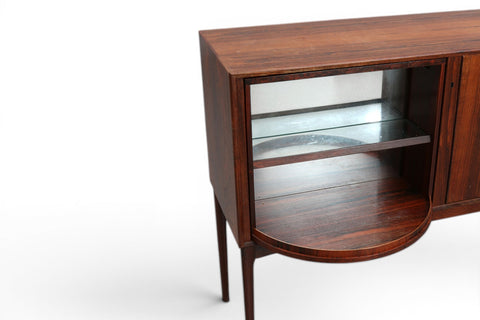 Interior bar detail of rare rotating rosewood cabinet by Sola Møbelfabrik Norway 1960s